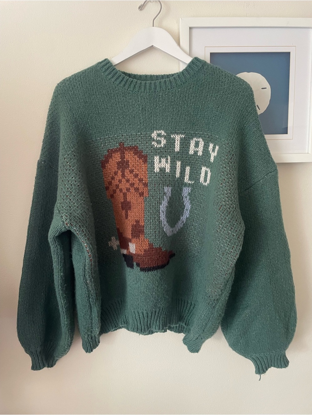 Pink Lily Stay Wild Sweater Boot Horseshoe Graphic Coastal Cowgirl Size Large